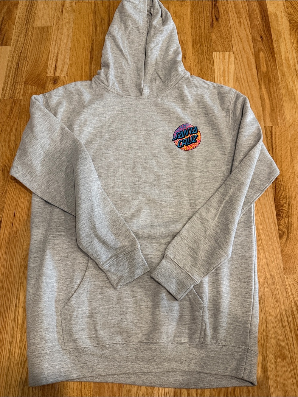 Santa Cruz Skateboards Light Gray Crewneck Hoodie with Colorful Chest Logo
